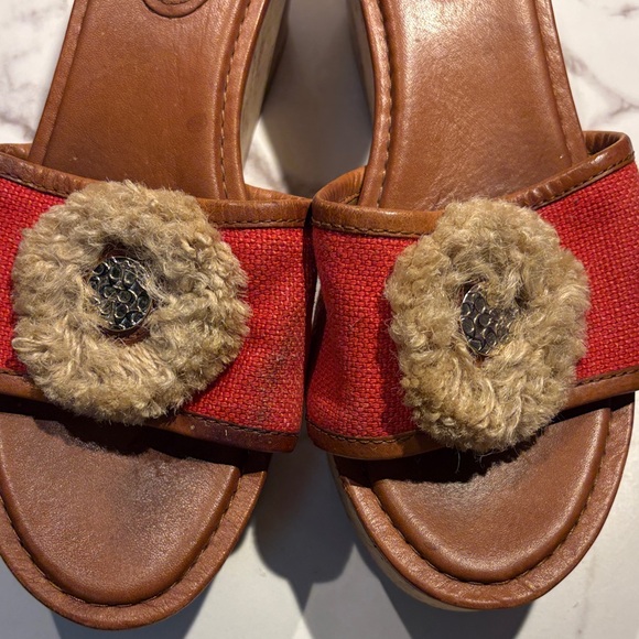 Coach Red Canvas Wedge Slide Sandals with Tan Leather Trim size 8? - Picture 8 of 13